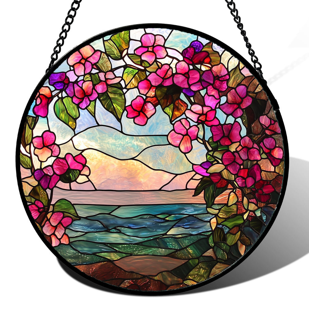 AMDERVEN front view of lake flower suncatcher showing vibrant design and immediate color impact