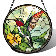 AMDERVEN front view of hummingbird suncatcher showing vibrant colors and shape benefit