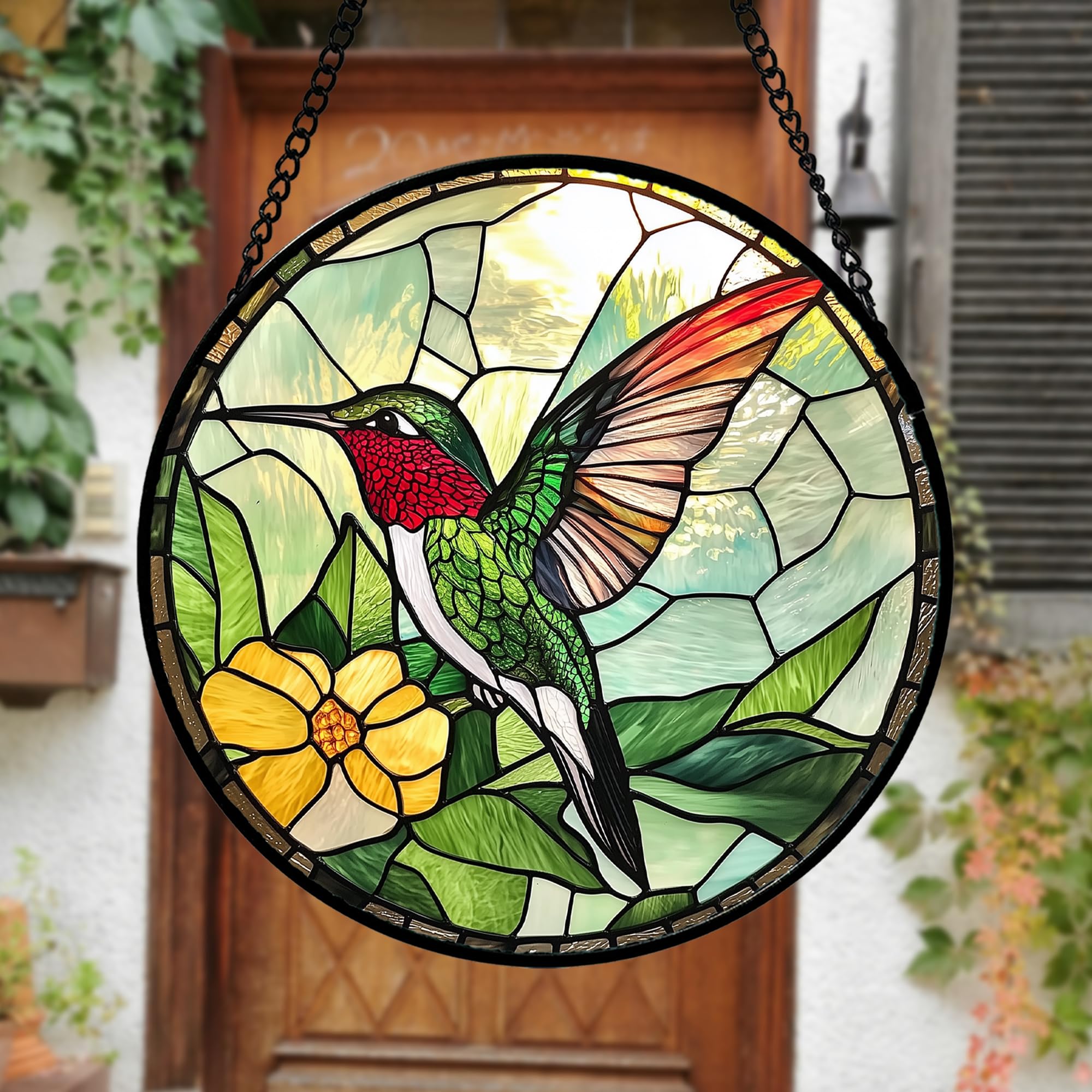 AMDERVEN suncatcher on sill sized against everyday objects showing scale benefit