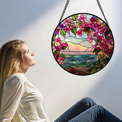AMDERVEN suncatcher in a sunlit window casting colorful light for mood enhancement