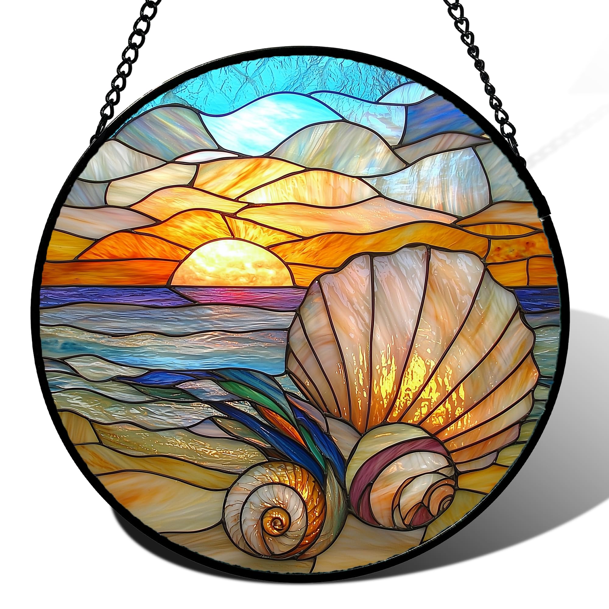 AMDERVEN ocean suncatcher front view showing vivid colors and beach motif benefit brightening windows