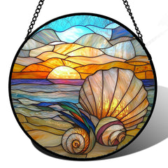 AMDERVEN ocean suncatcher front view showing vivid colors and beach motif benefit brightening windows