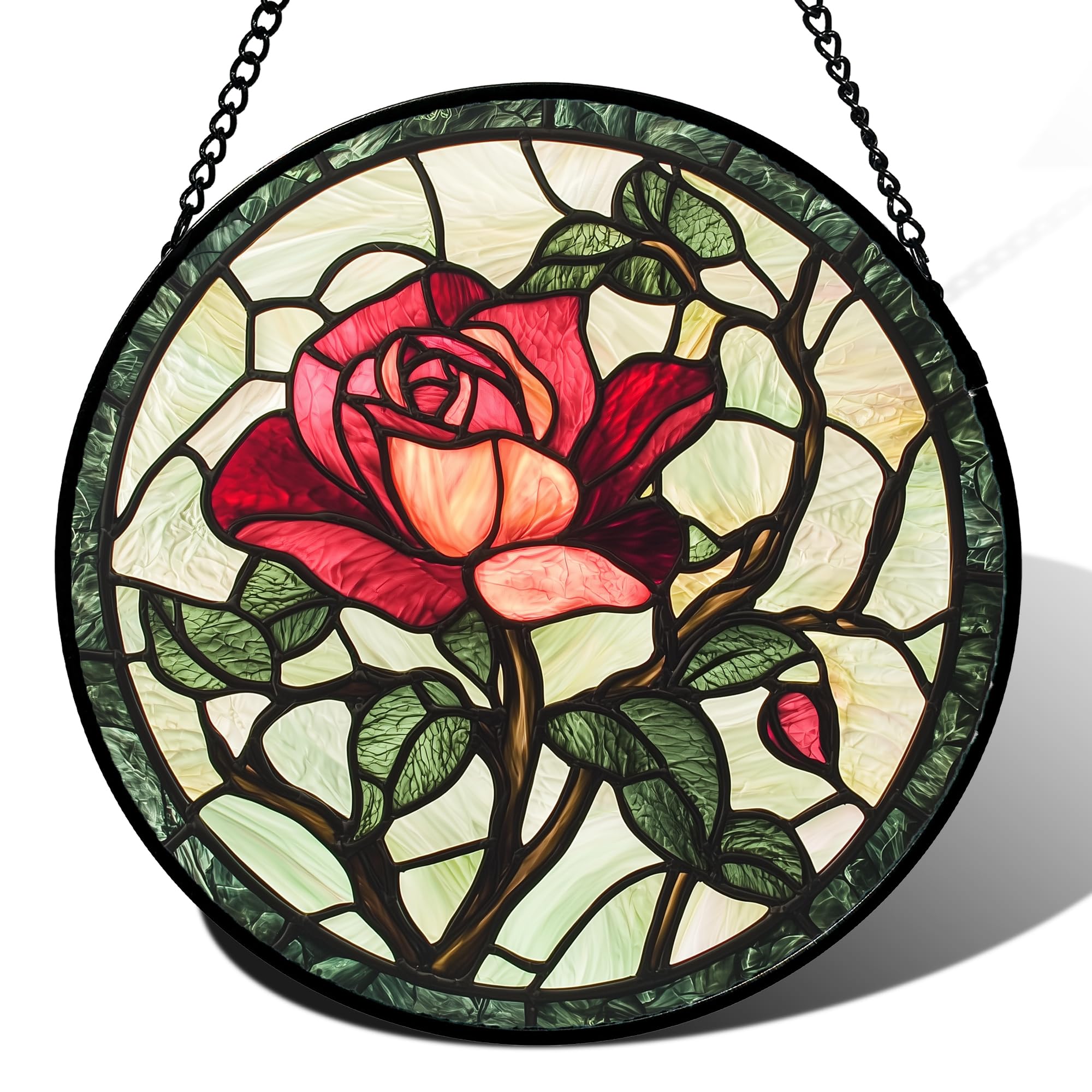 AMDERVEN red rose front view showing vibrant stained-glass beauty and decorative impact