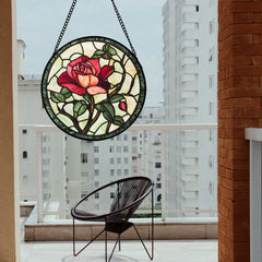 AMDERVEN suncatcher held in hand to show 9.8-inch scale and easy-install benefit