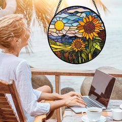 AMDERVEN suncatcher in window setting casting colorful light and enhancing room ambiance