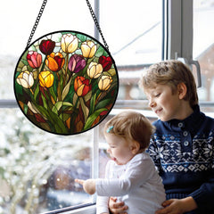 AMDERVEN tulip hanging in window casting colorful light and enhancing ambiance