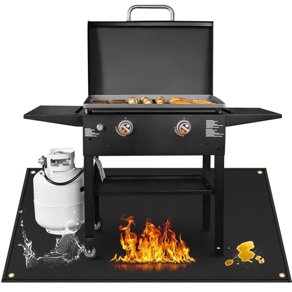 Amerbro front view of 70x48 grill mat protecting patio benefits surface protection