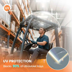 Amerbro forklift cover mounted on a forklift demonstrating maintained visibility
