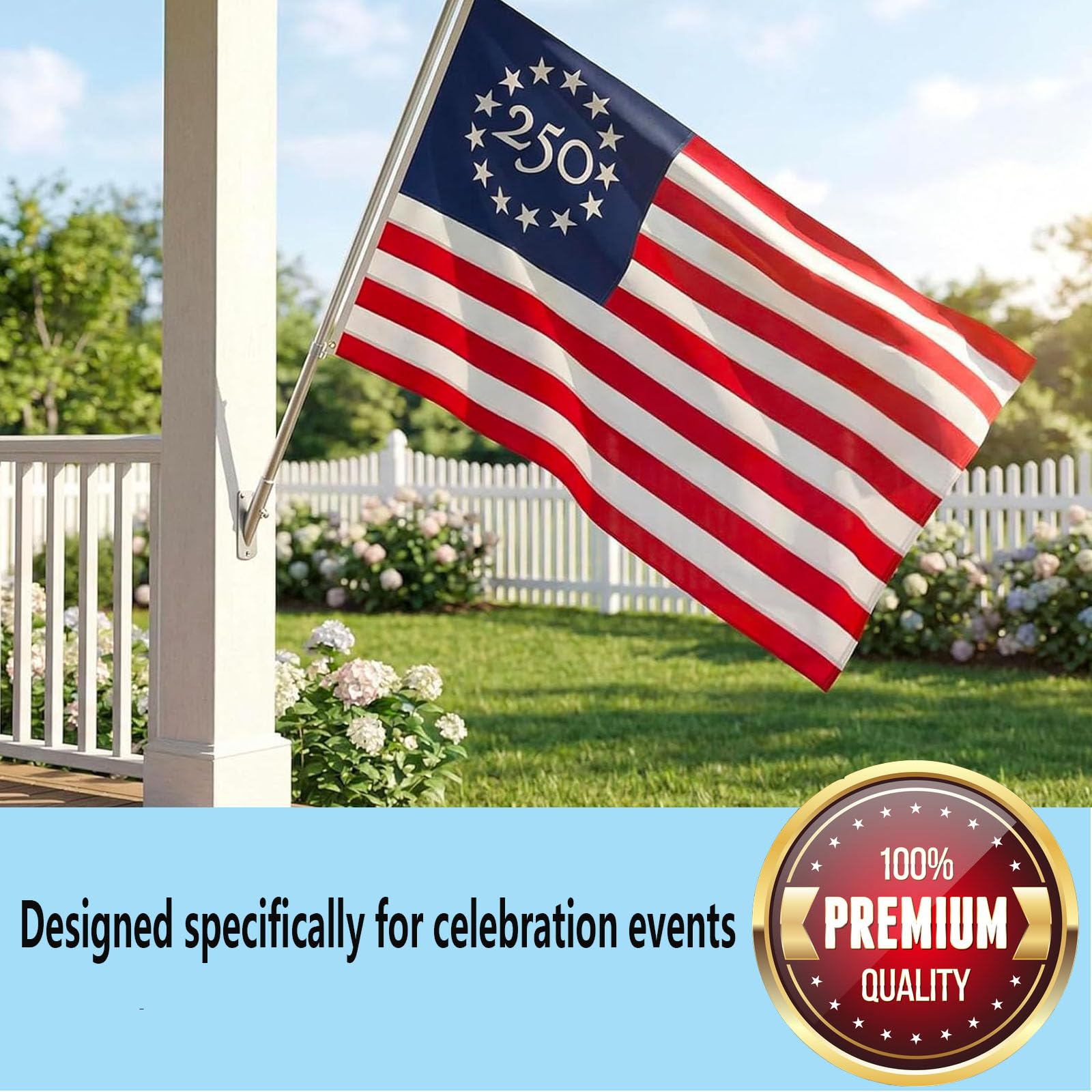 Generic lifestyle photo of flag on a porch showing patriotic curb appeal benefit: visible home display
