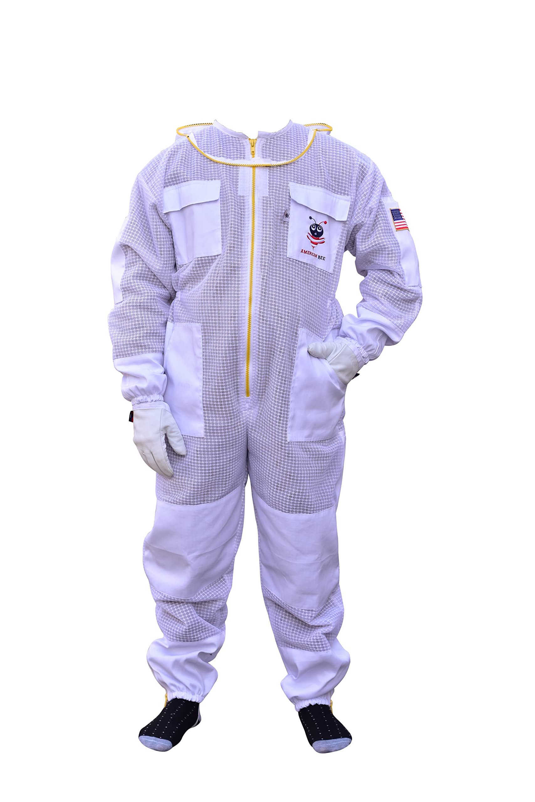 American Bee suit next to ruler for size scale and accurate fitting benefit