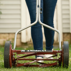 American Lawn Mower Company close-up of five-blade reel showing sharp alloy blades for precise cuts