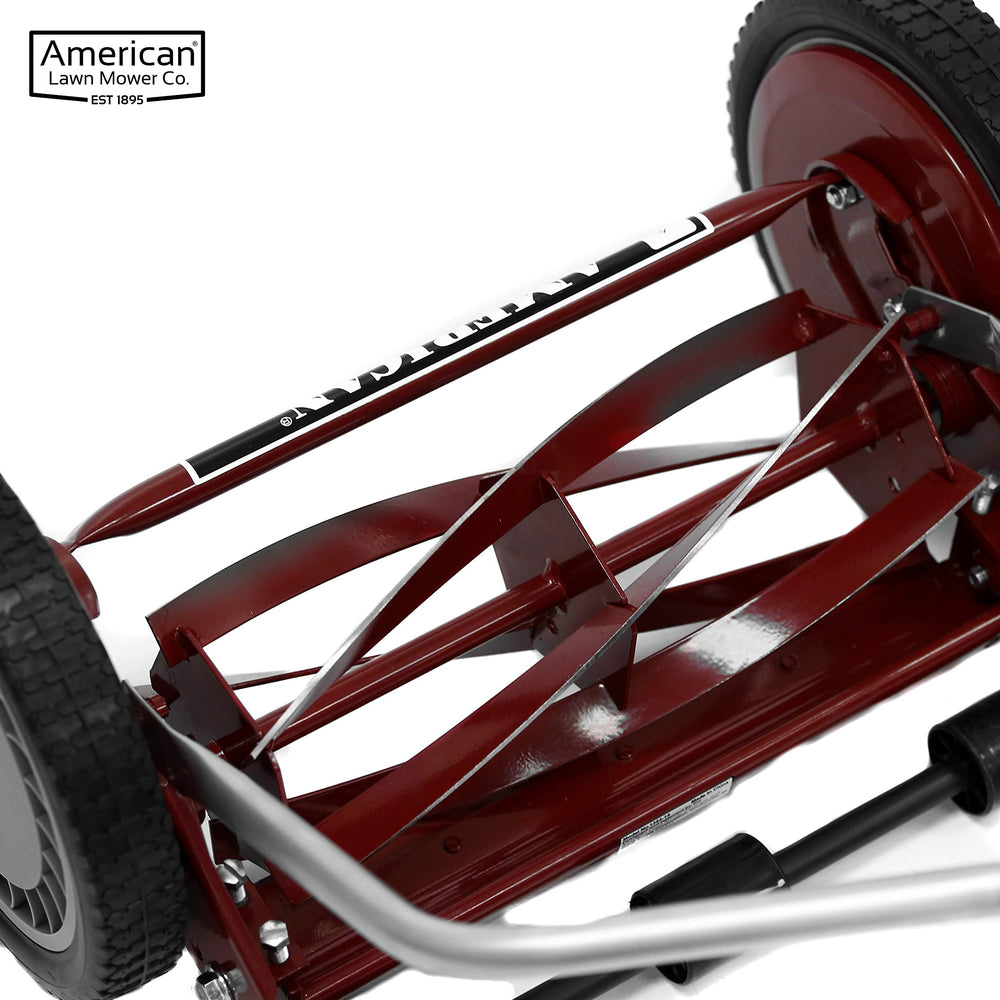 American Lawn Mower Company side profile showing low-maintenance frame and balanced design