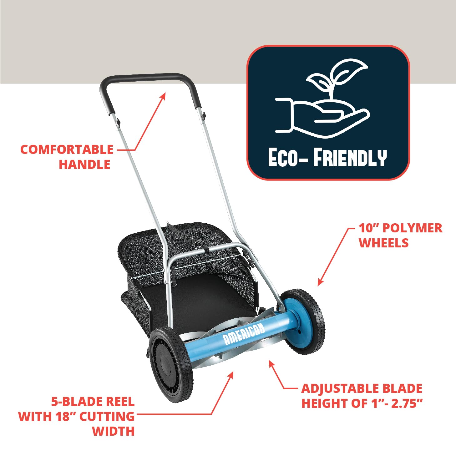 American Lawn Mower Company mower in use producing quiet, even mowing results