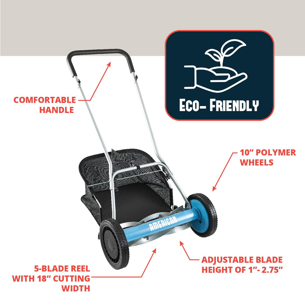 American Lawn Mower Company mower in use producing quiet, even mowing results