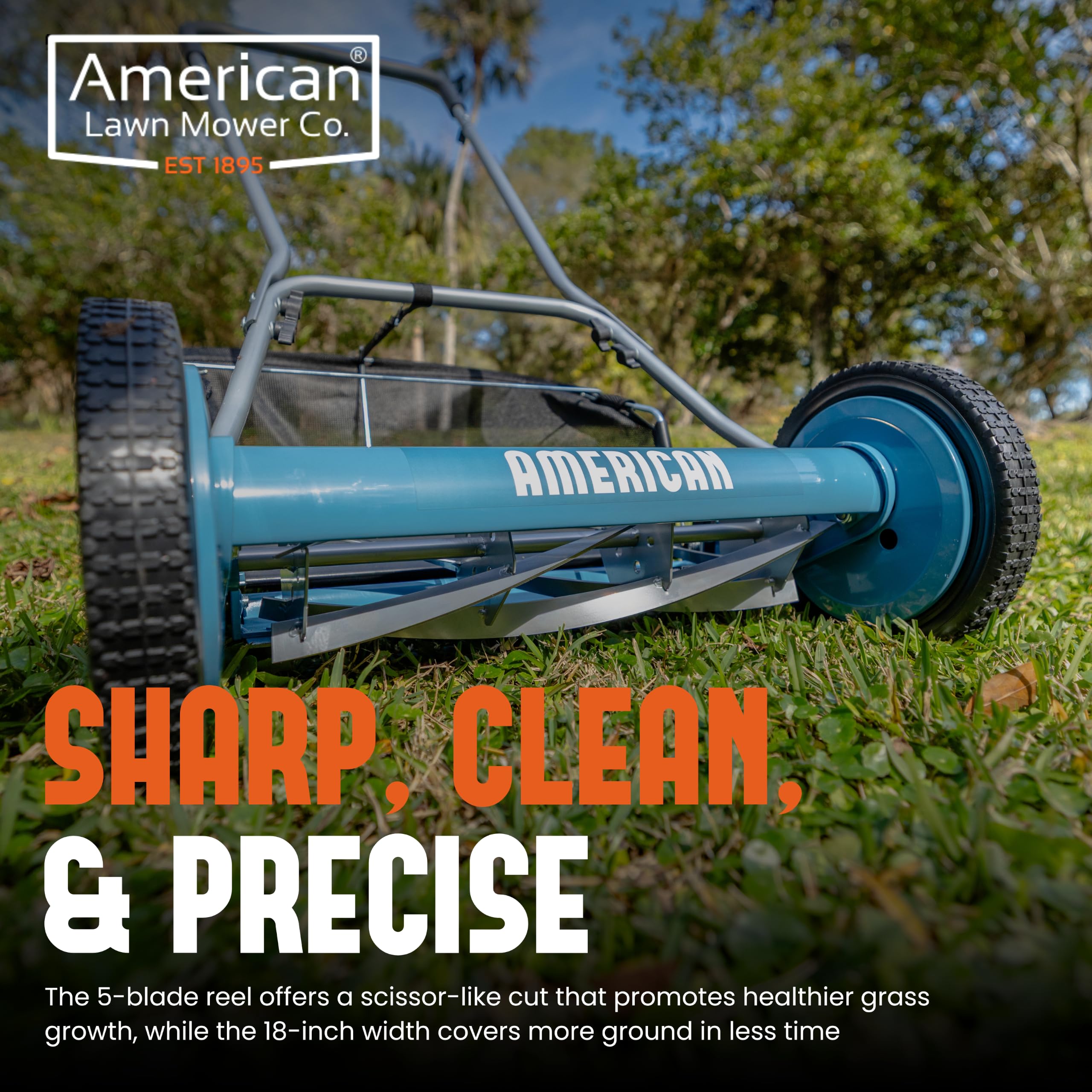 American Lawn Mower Company side profile highlighting compact reach and efficiency