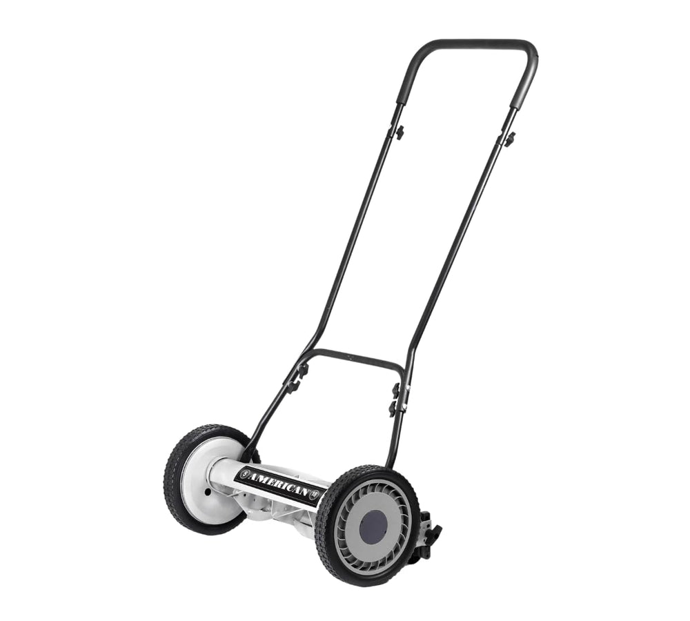 American Lawn Mower Company front view showing compact 18-inch mower for easy storage