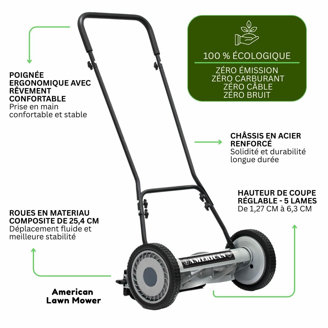 American Lawn Mower Company 10-inch composite wheel detail for smooth maneuvering benefit