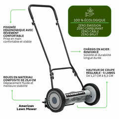 American Lawn Mower Company 10-inch composite wheel detail for smooth maneuvering benefit
