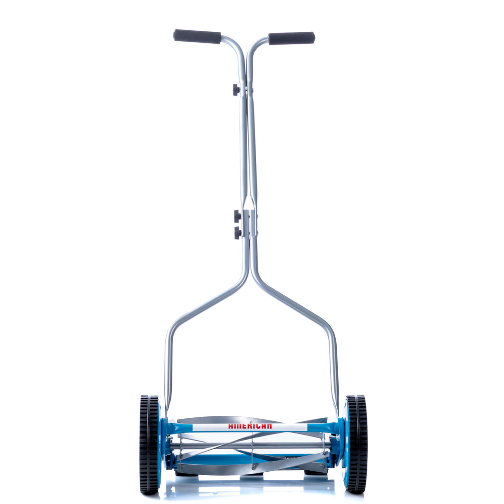 American Lawn Mower Company mower being pushed on grass demonstrating quiet, emission-free use