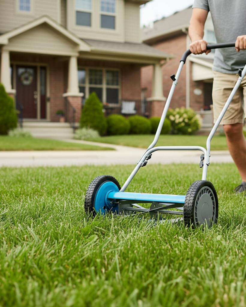 American Lawn Mower 2205-14 in use on turf demonstrating quiet operation and precise cut
