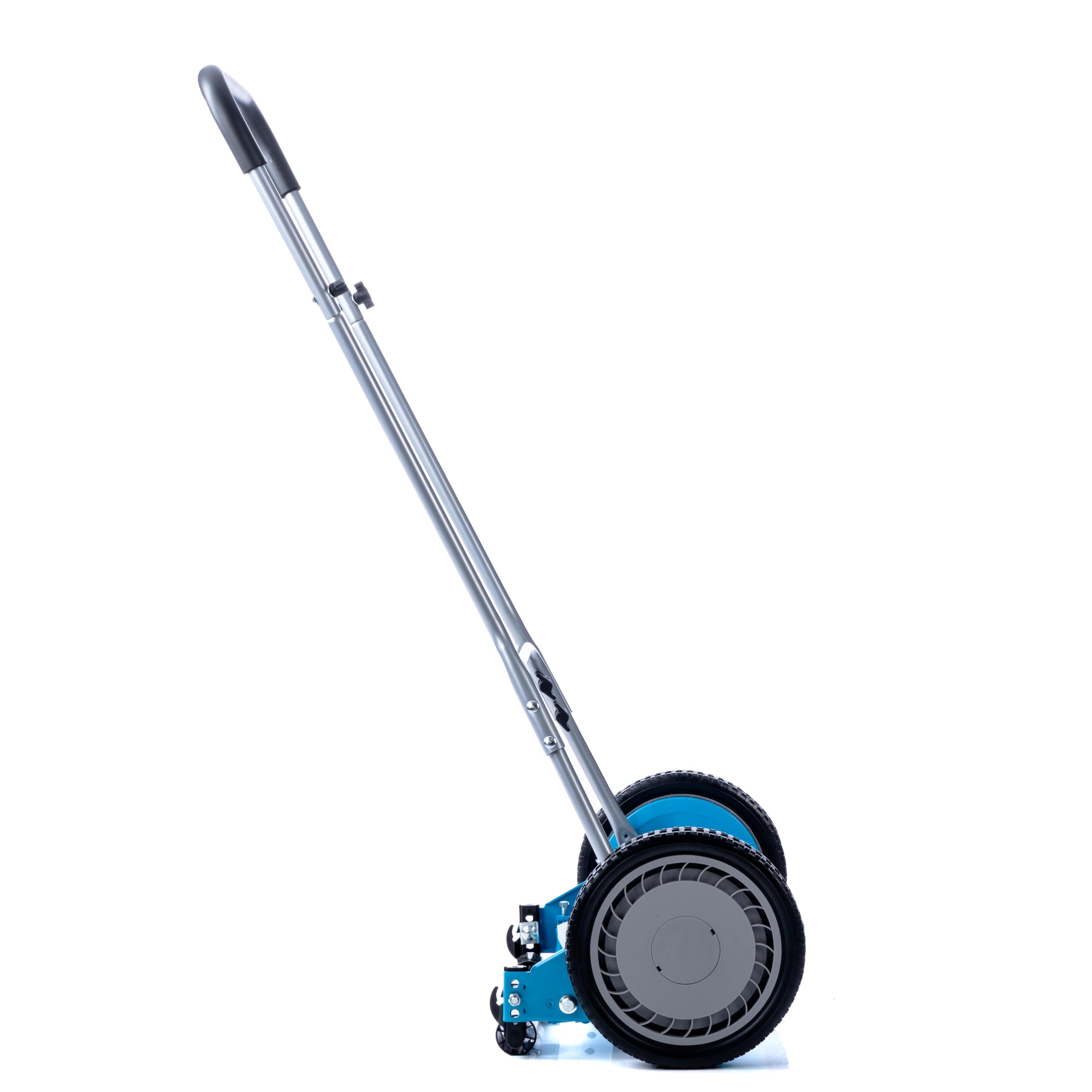 American Lawn Mower 2205-14 next to shoes for scale emphasizing compact size and maneuverability