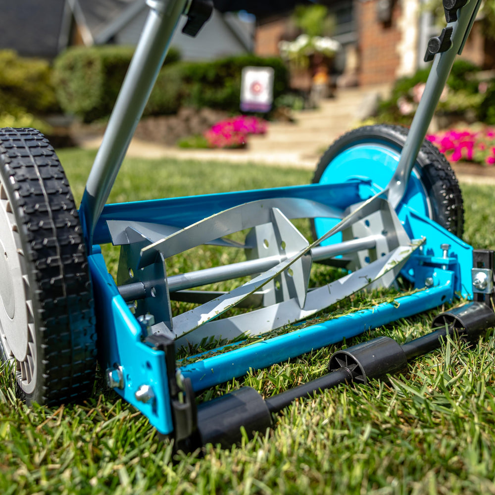 American Lawn Mower 2205-14 side profile highlighting lightweight build and wheel design for easy push