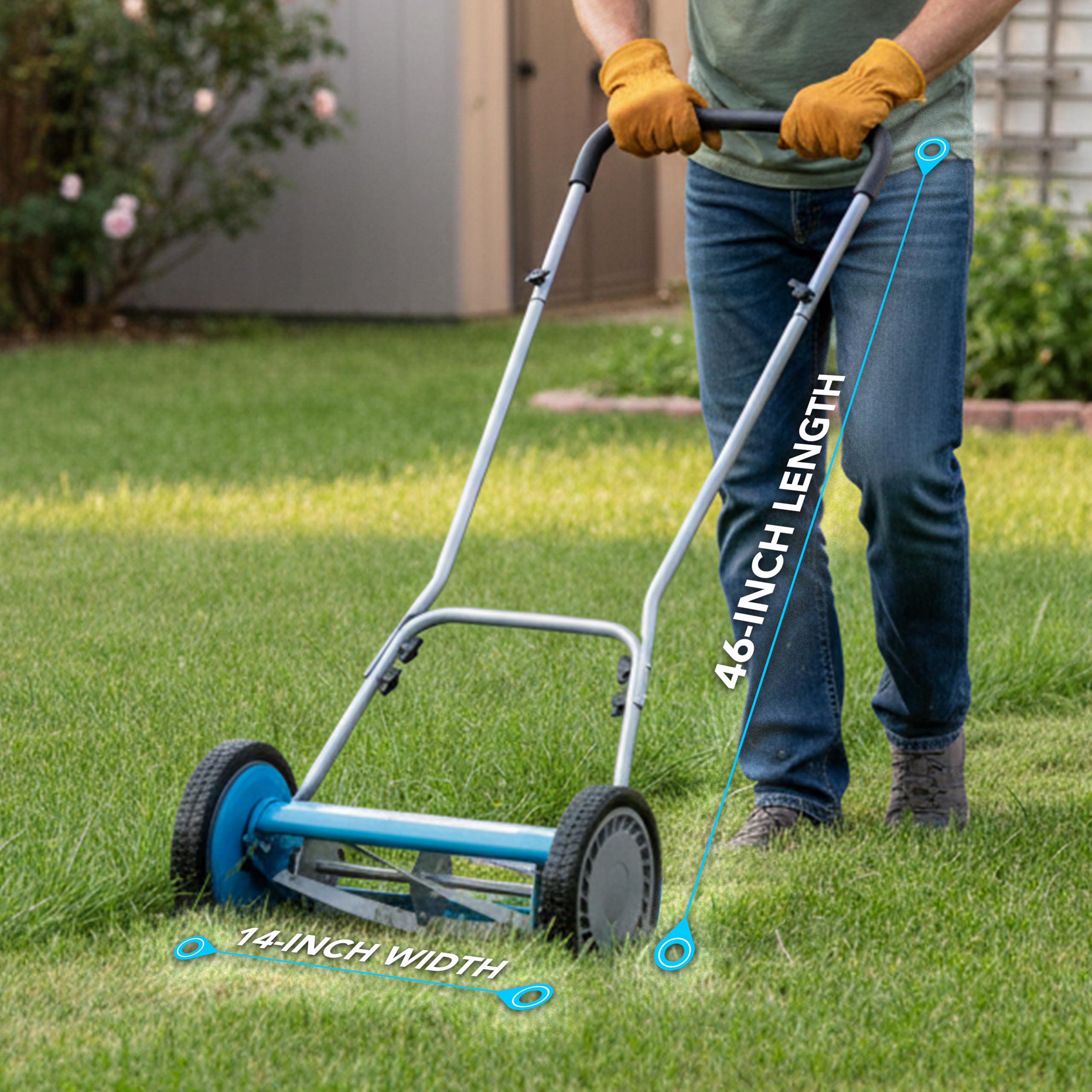 American Lawn Mower 2205-14 padded U-handle closeup offering ergonomic grip and reduced hand fatigue