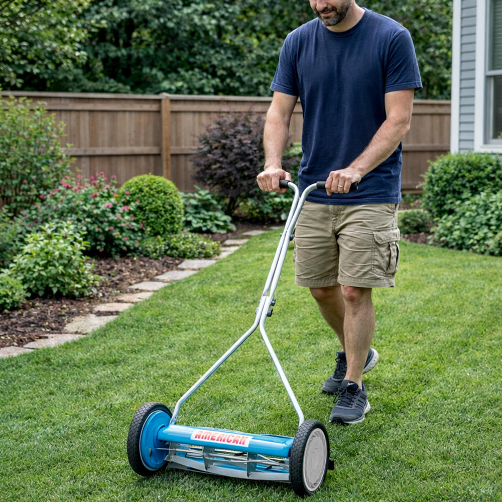 American Lawn Mower Company height adjustment mechanism showing versatile cutting heights