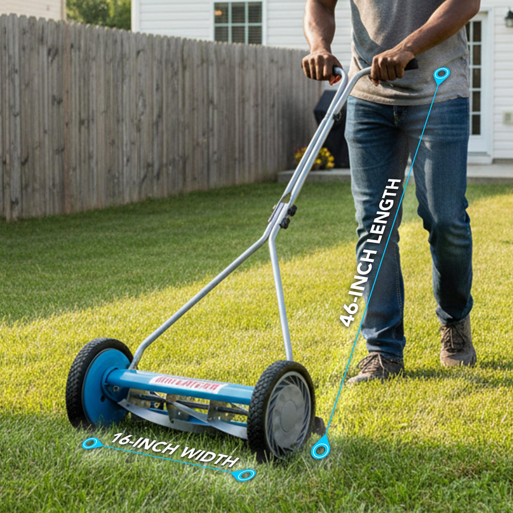 American Lawn Mower Company close-up of five-blade reel showing precision cutting benefit