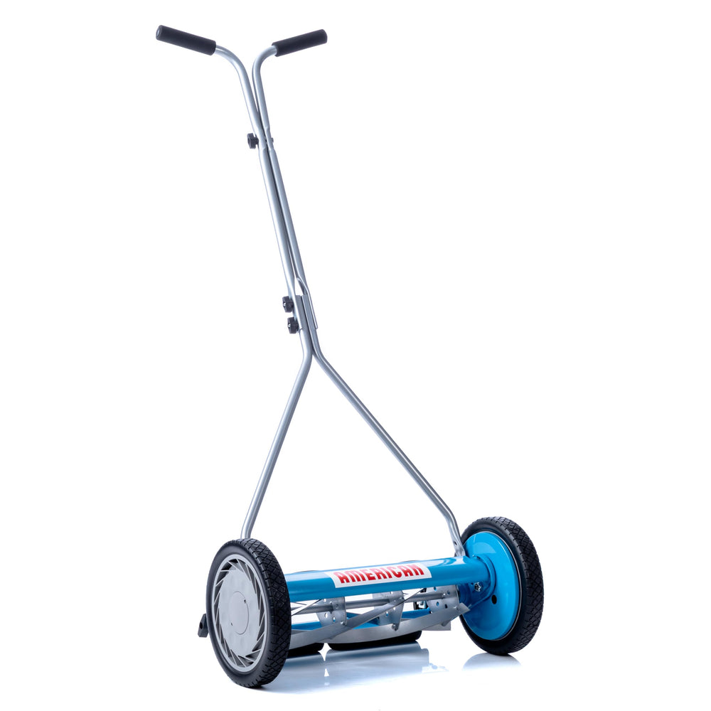 American Lawn Mower Company side profile highlighting lightweight frame for easier pushing
