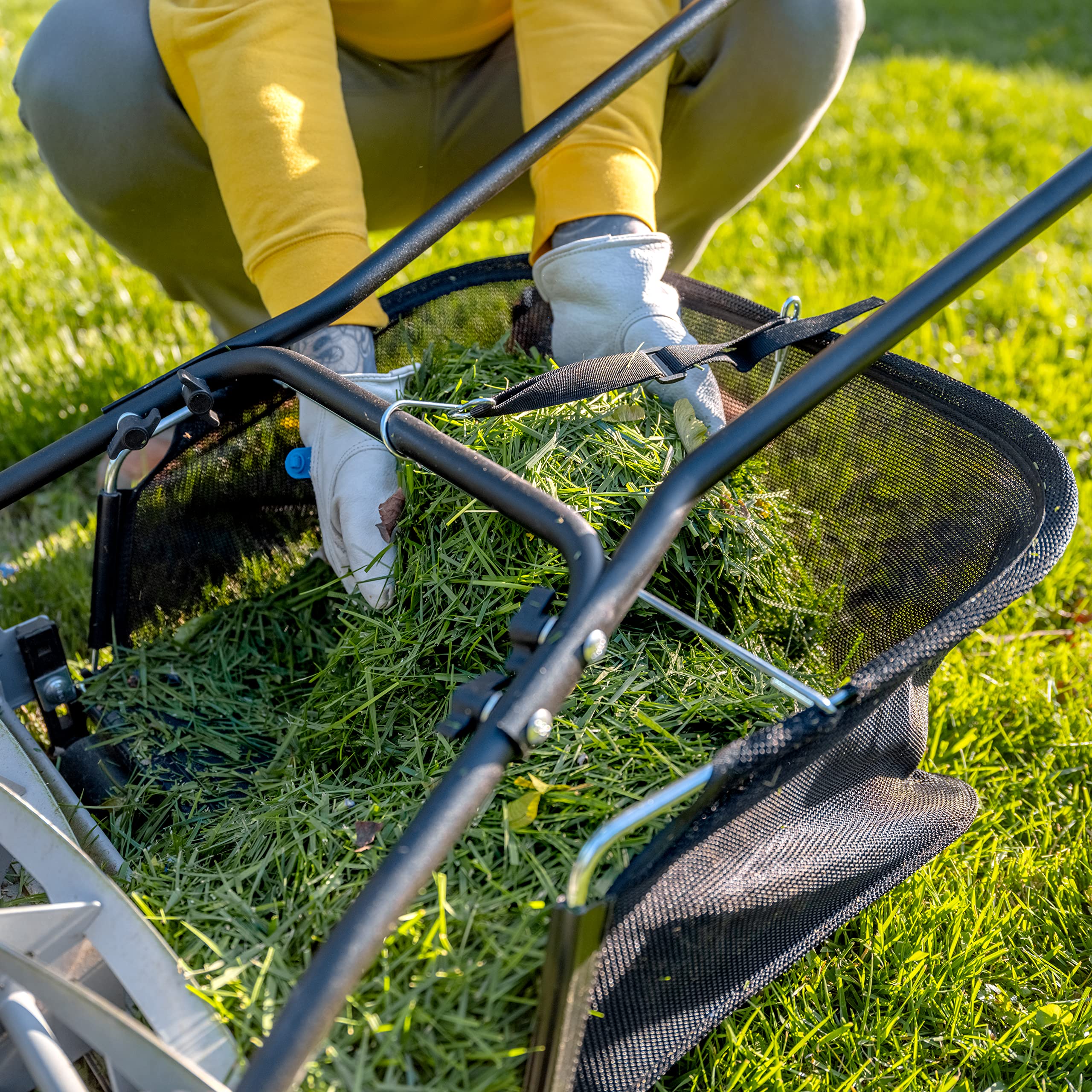 Instruction manual for American Lawn Mower catcher showing easy assembly and setup