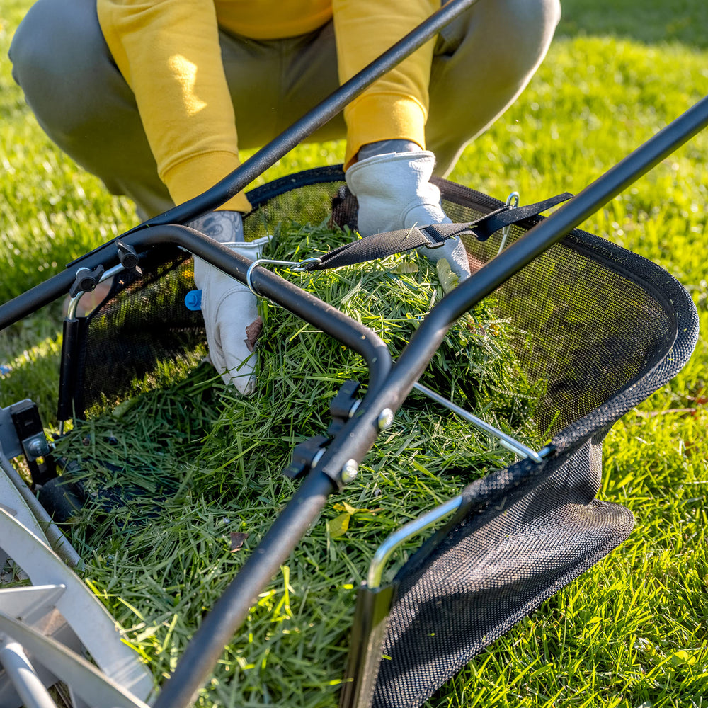 Instruction manual for American Lawn Mower catcher showing easy assembly and setup