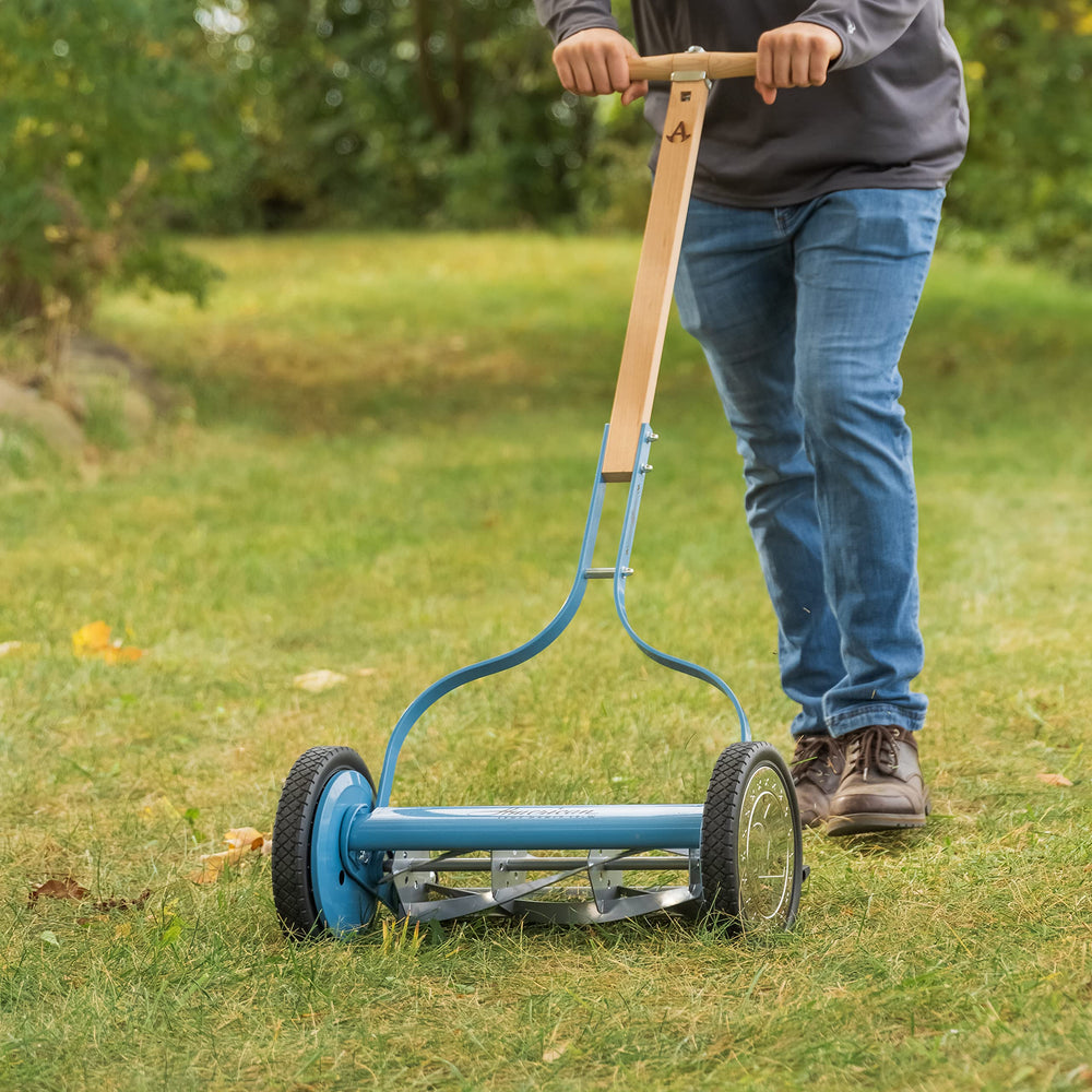American Lawn Mower Company polymer wheel with metal hub cap showing smooth maneuverability