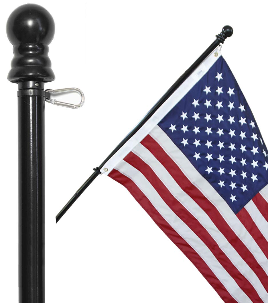 American Signature front view of black 6 ft flag pole showing full length and finish benefit