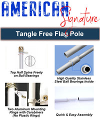 American Signature pole installed on house with flag flying, demonstrating wind-resistant, tidy presentation