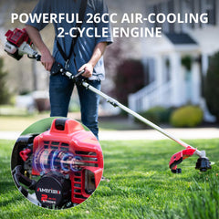 AMERISUN close-up of 26cc engine highlighting durable motor for steady cutting power