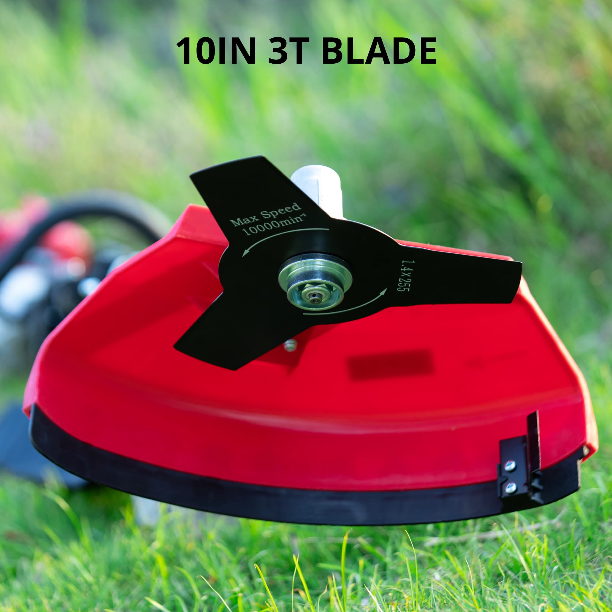 AMERISUN string trimmer head close-up showing precise grass trimming performance