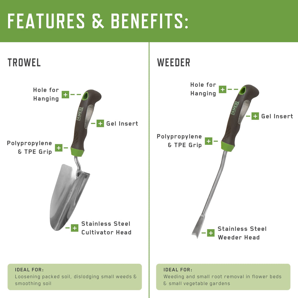 AMES gel grip handle detail showing cushioned comfort for hands
