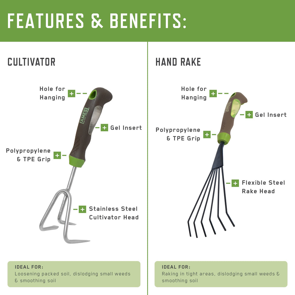 AMES tools beside a hand showing scale and comfortable sizing