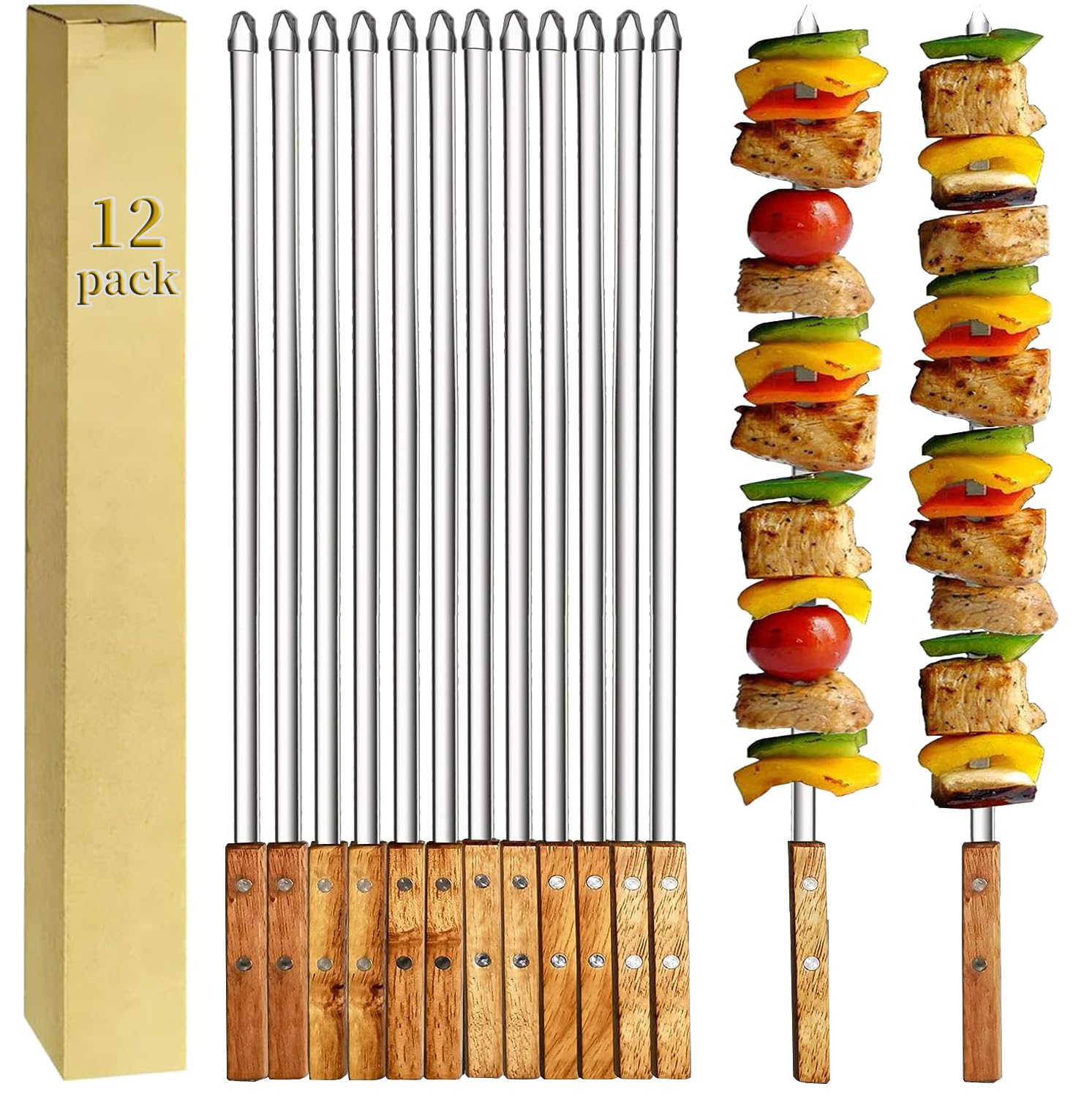 Amestar front packaging showing 12 skewers and storage bags for organized grilling