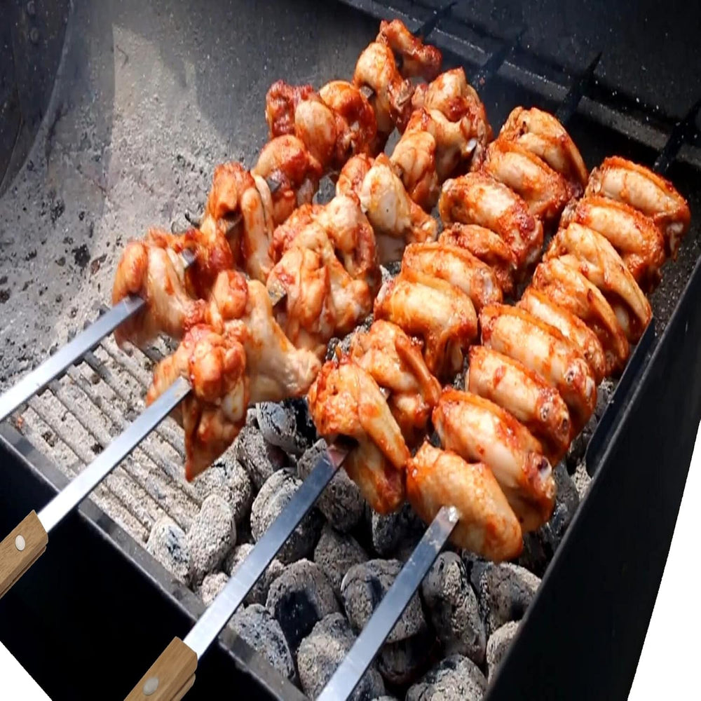 Amestar skewers in backyard BBQ scene enabling safe long-reach flipping