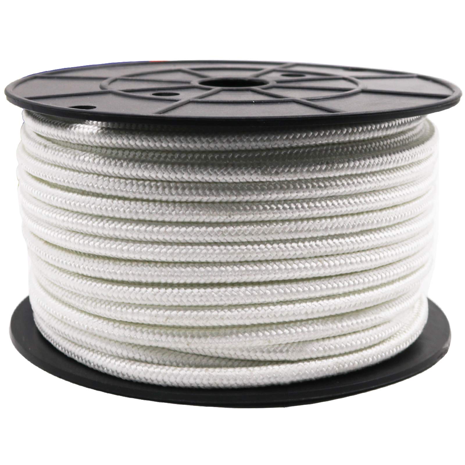 Amgate front view of coiled halyard showing durable braid and clean white finish