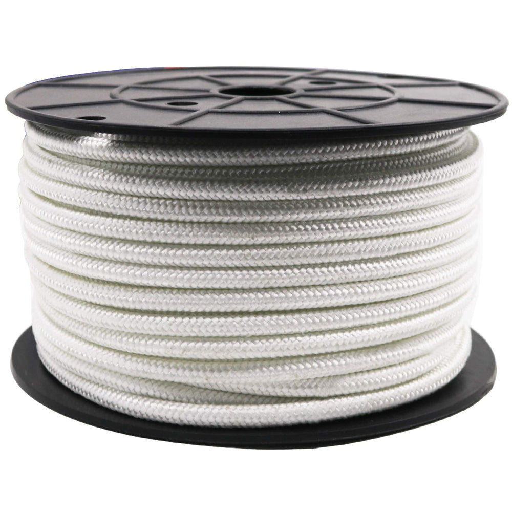 Amgate front view of coiled halyard showing durable braid and clean white finish