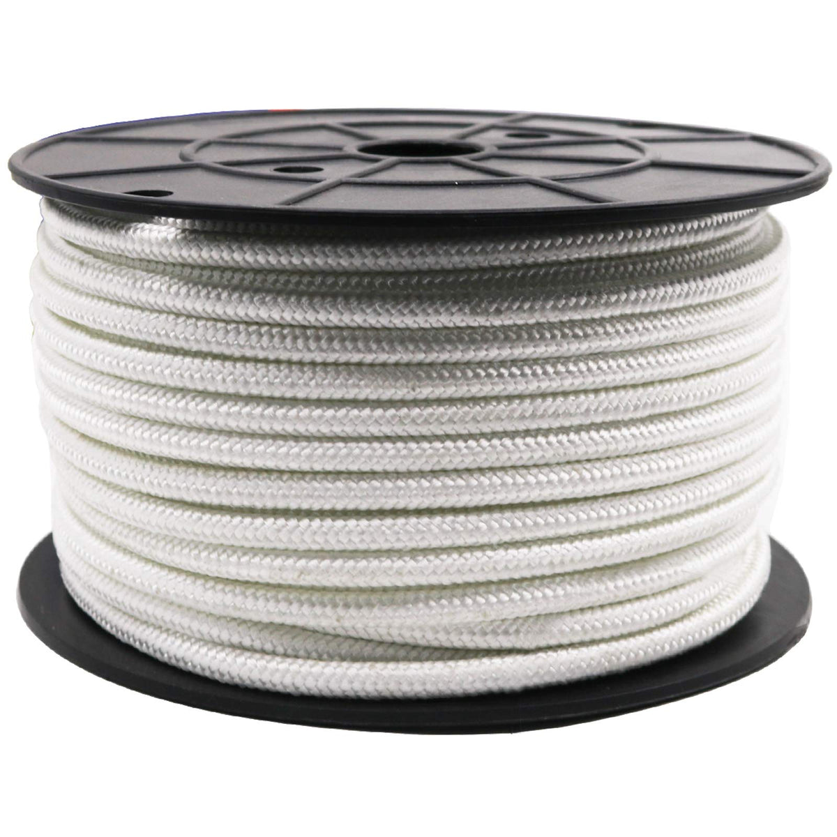 Amgate front view of coiled halyard showing durable braid and clean white finish