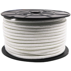 Amgate front view of coiled halyard showing durable braid and clean white finish
