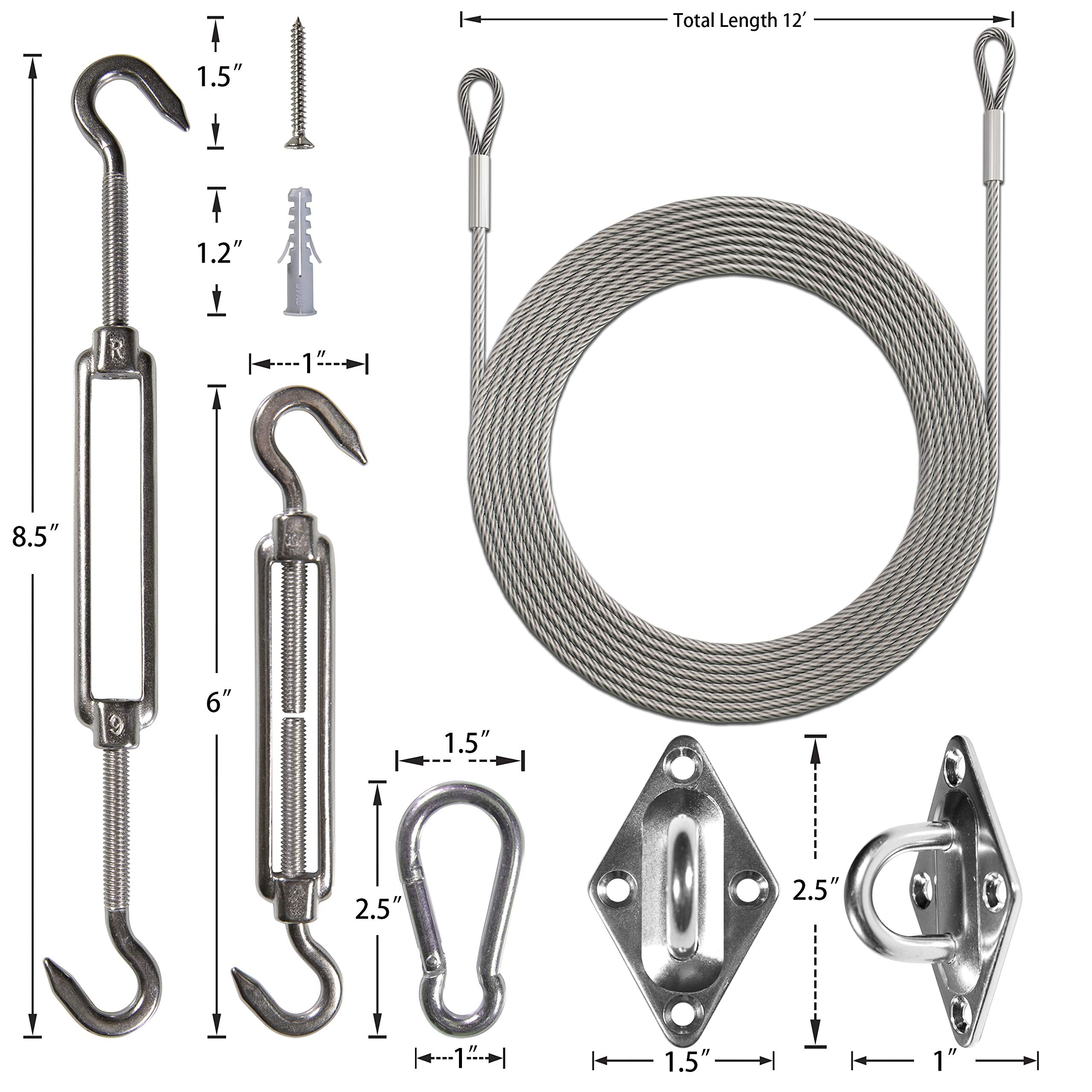 Amgo close-up of 6-inch turnbuckle showing durable stainless finish