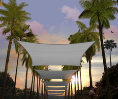 Amgo front view of grey rectangle shade sail showing sun protection benefit