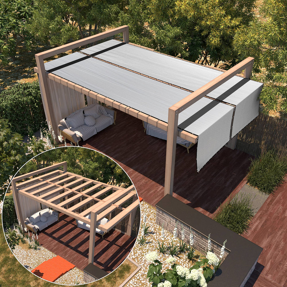 Amgo grey screen in backyard lifestyle offering subdued privacy