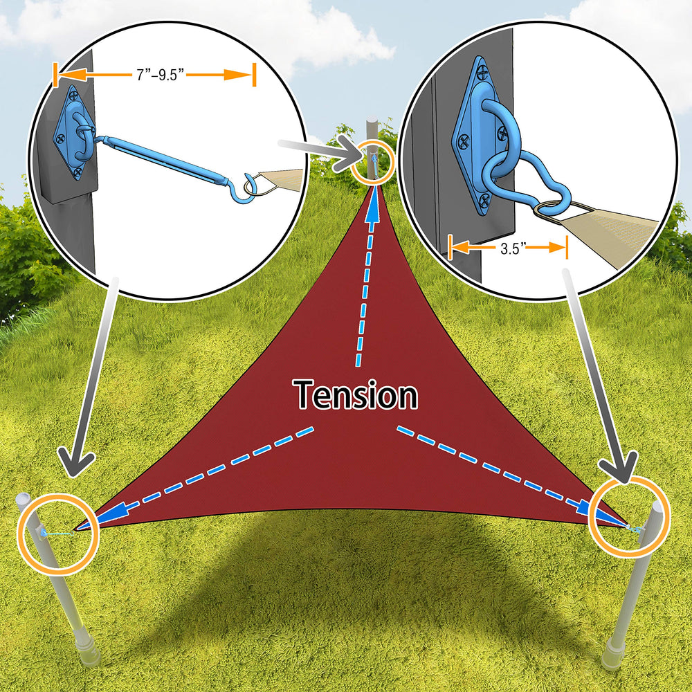 Amgo hardware installed on a backyard shade sail showing reliable tensioning benefit