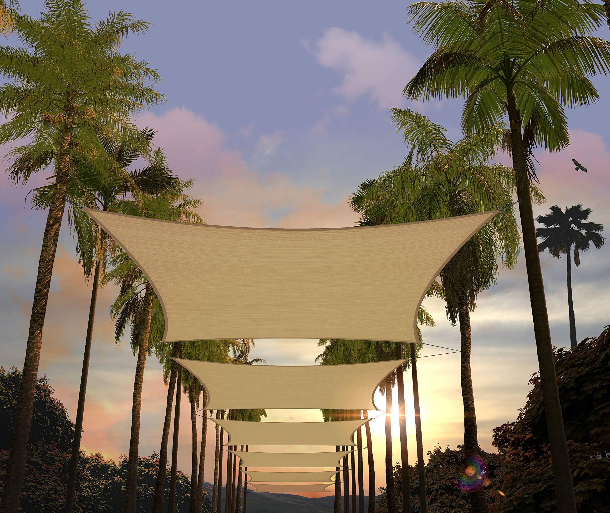 Amgo front view of 14x18 rectangle sail showing full coverage and neutral color